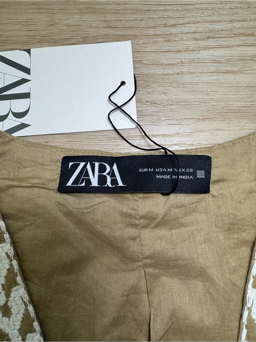 Zara- Embroidered Boho Floral Cotton Beige Open Front Vest- Sz. M - Picture 3 of 7